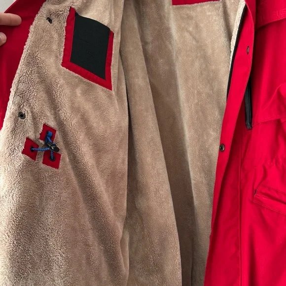 Tommy Hilfiger US Ski Team Men Sherpa Lined Red Parka Hooded Ski Jacket vintage